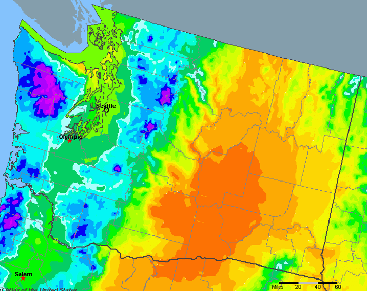 The State of Washington Yearly Average Precipitation