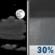 Tonight: A 30 percent chance of showers, mainly after 5am.  Increasing clouds, with a low around 43. Light and variable wind. 