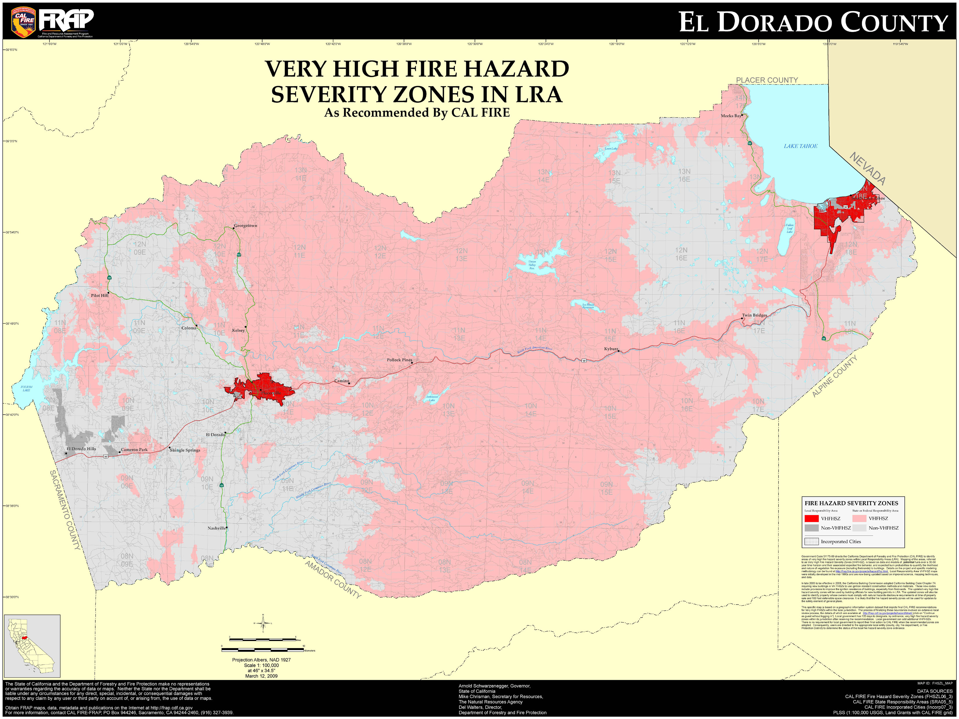 El Dorado County El Dorado County Very High Fire Hazard Severity Zones in LRA