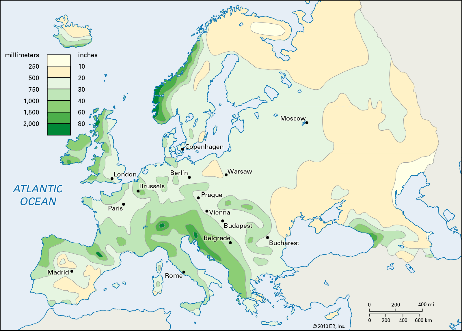 Europe Average Annual Precipitation