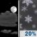 Tonight: A slight chance of snow showers between 1am and 2am.  Snow level 10800 feet lowering to 7400 feet after midnight . Increasing clouds, with a low around 27. Southwest wind 6 to 11 mph.  Chance of precipitation is 20%.