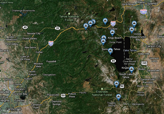 Map of Lake Tahoe Ski Resorts