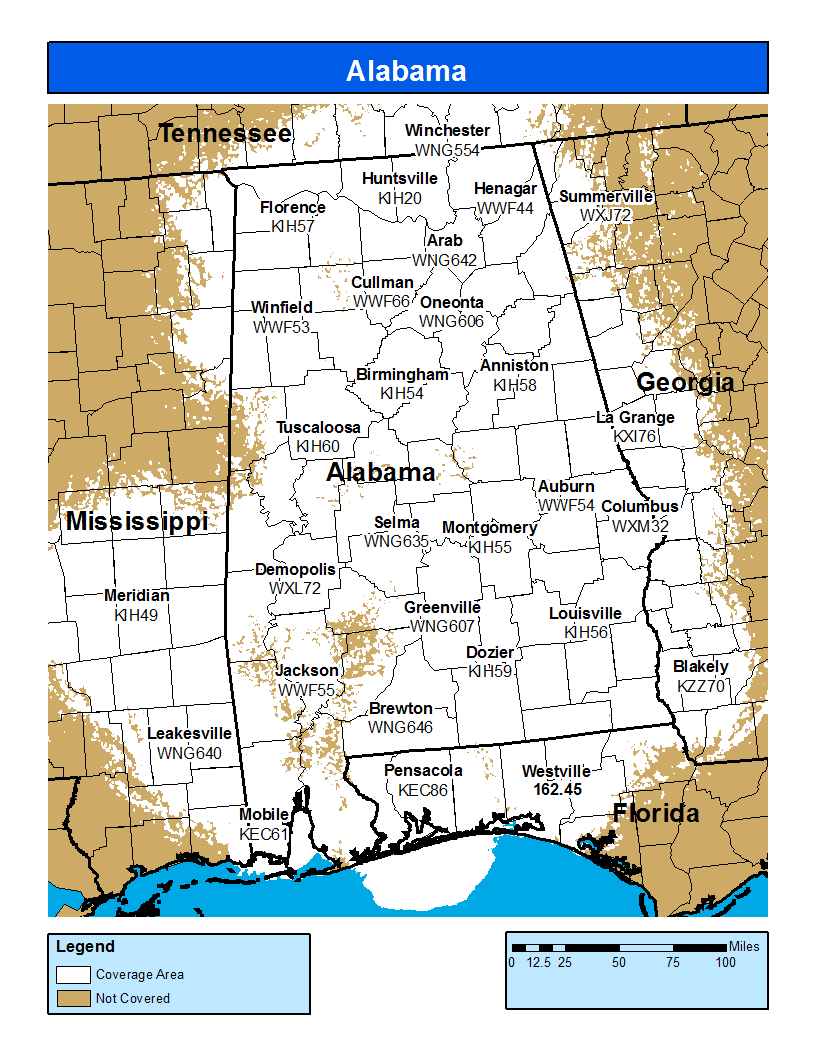 Alabama Weather Radio Coverage Map