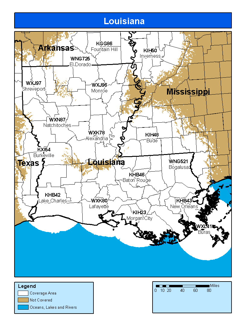 Louisiana Weather Radio Coverage Map