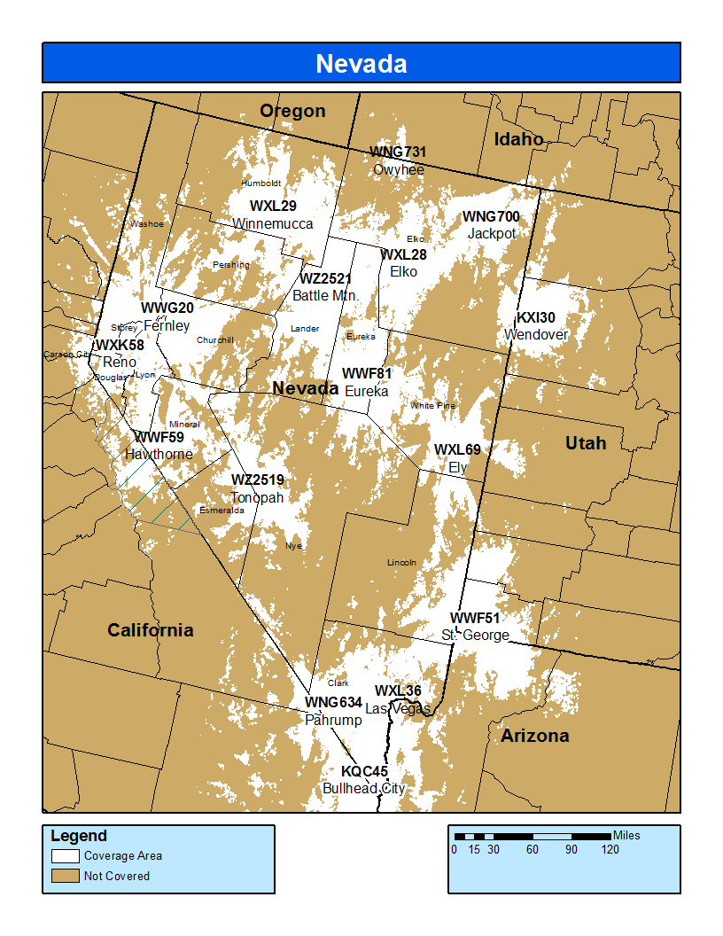Nevada Weather Radio Coverage Map