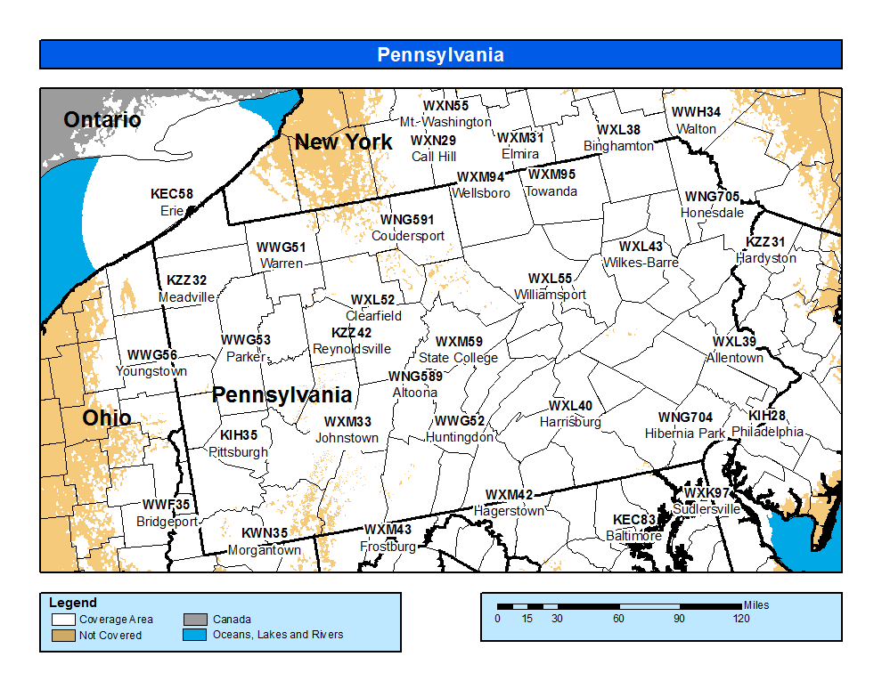 Pennsylvania Weather Radio Coverage Map